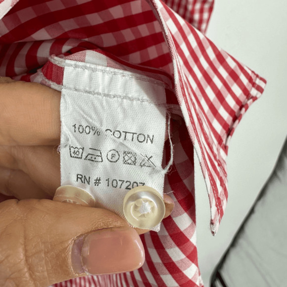 Scott James Mens Button Up Shirt Size XL Checkered Pig Patch Red White Preppy - Picture 6 of 11